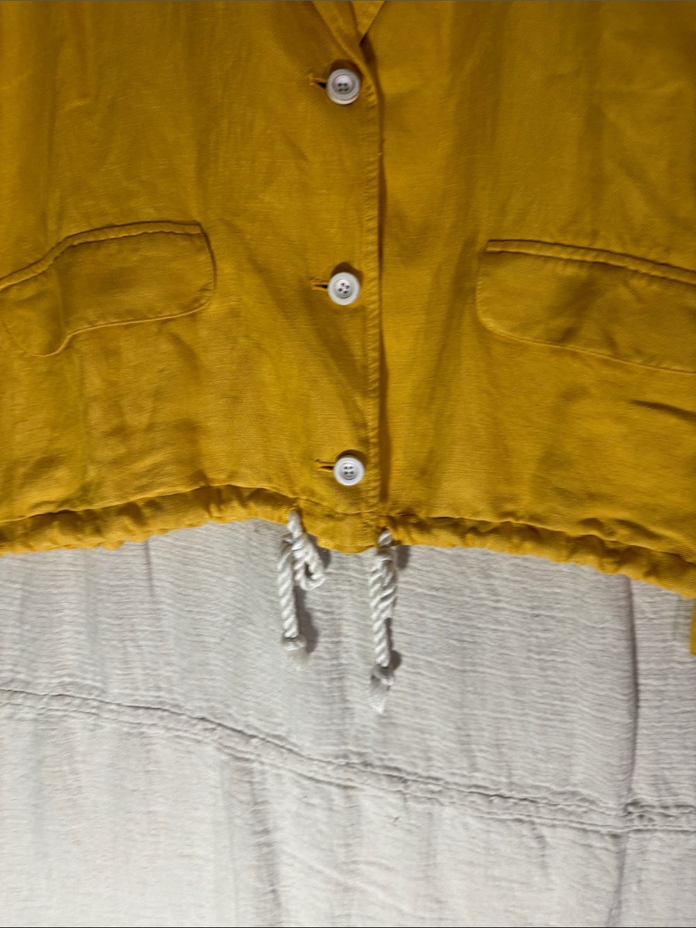 J. Jill “Daisy” Linen Blend Yellow Drawstring Hem Blazer Jacket Button Utility - Picture 5 of 10